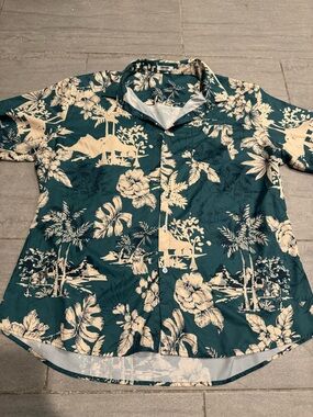 Men's Hawaiian Cruise Palm Trees Short Sleeve Button Down Beach Summer Size 3XL